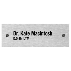 Name sign in steel on black button fixings